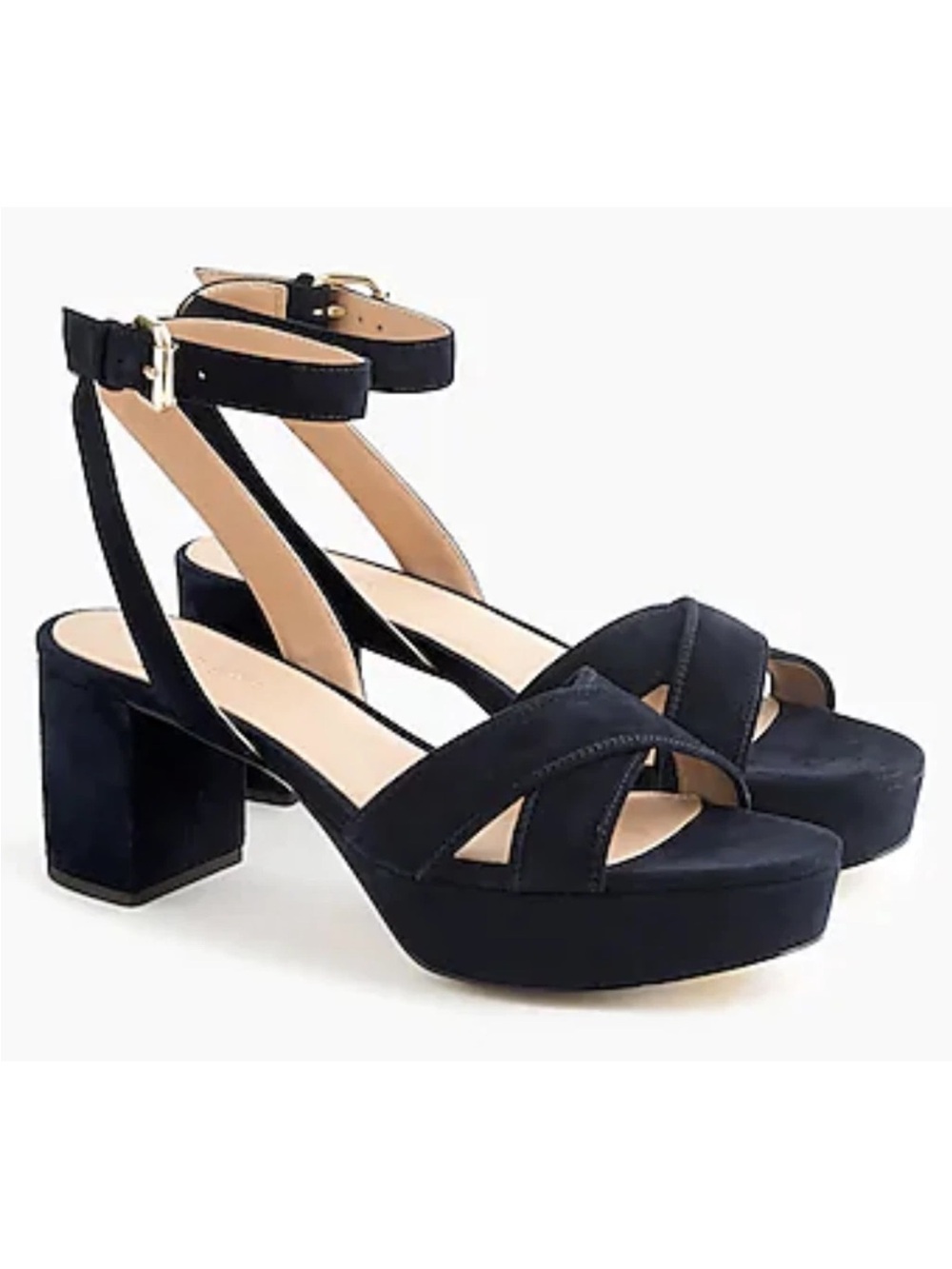 J. Crew Criss Cross Suede Platform Heels Sandals Ankle Strap Navy 9